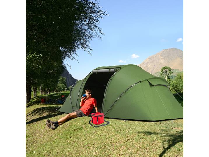 Outsunny Tente Camping 4-6 Pers 2 Chambres Sac Vert 430x240x170 cm