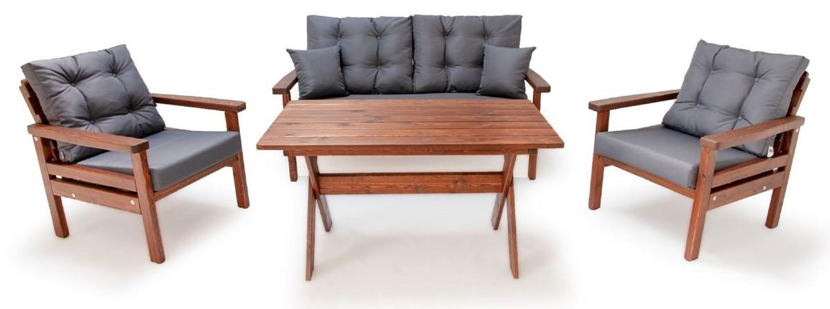 Casa Padrino Luxus Gartenmöbel Set Anthrazit / Dunkelbraun - 1 Garten Sofa & 2 Garten Sessel & 1 Garten Esstisch - Garten Möbel - Terrassen Möbel - Luxus Möbel