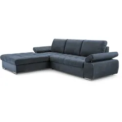 ECKSOFA SANDRO Blau Geflochtener Stoff mit Schlaffunktion