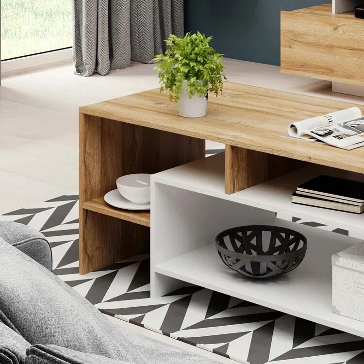 garneroarredamenti Tavolino 120x60cm da salotto moderno rovere bianco Blob