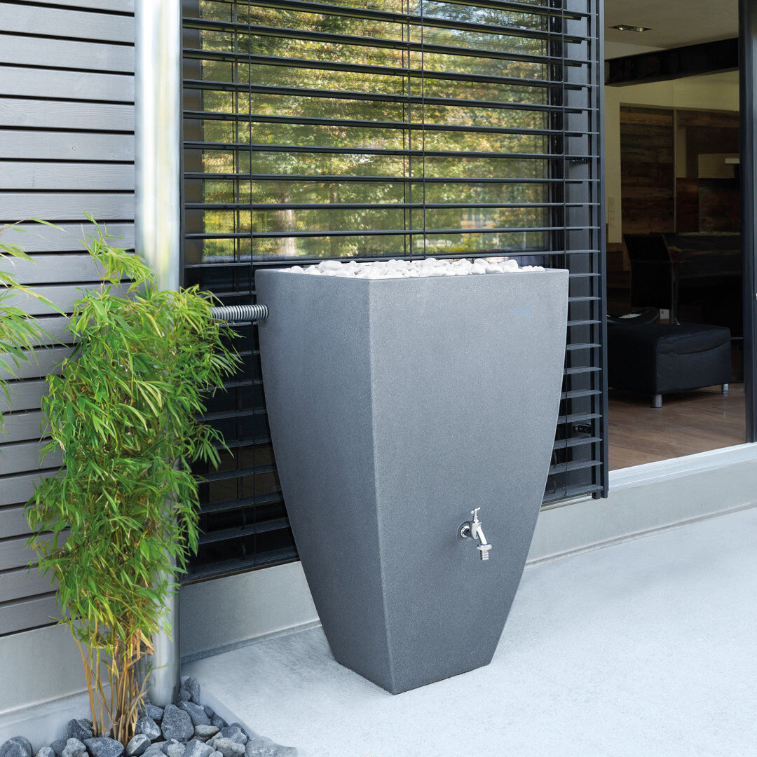 Charles Bentley 100L Polyethylene Plastic Planter Rain Barrel and Hose Gray 100L