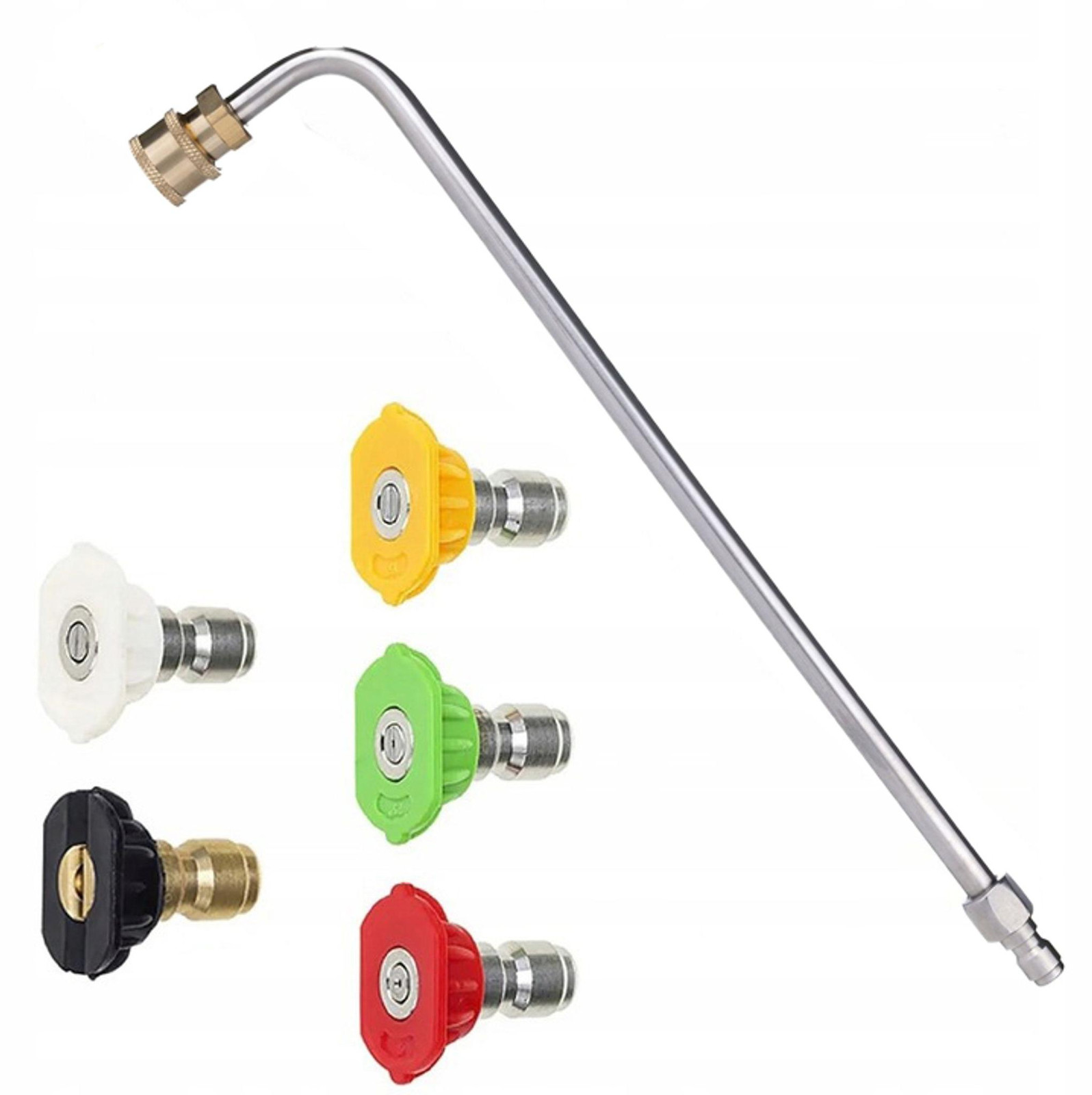 ROSFIX Spuitmond en Hogedruklans Set met 5 Spuitmondjes en 90° Lans, 1/4" 34cm, 250 bar