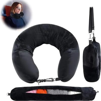 Inspired Finds Fillable Travel Neck Pillow Soft Fleece U Shaped Pillowcase With Storage Bag black