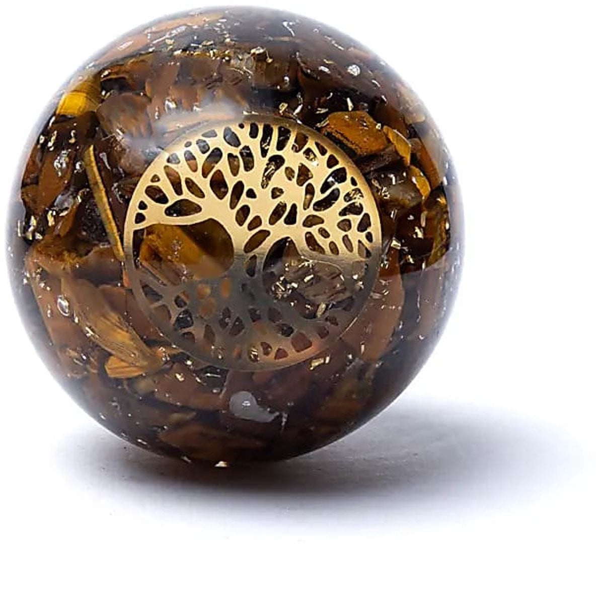 Orgoniet bol met tijgeroog en levensboom - Diameter: 5,5 cm