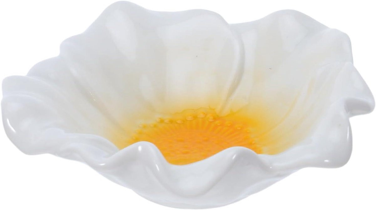 Sieradenschaal Bloemvorm - Geel Keramiek - Diameter: 11,5 cm