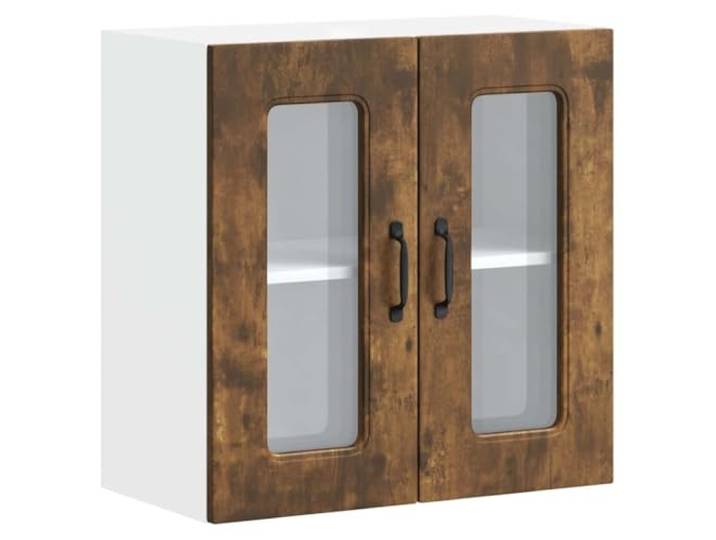 fsahslih Küchen-Hängeschrank mit Glastür Räuchereiche 60x31x60 cm Kompakter Oberschrank für Küche und Esszimmer mit edlen Glastüren und zwei Fächern für Teller, Töpfe sowie Geschirr.