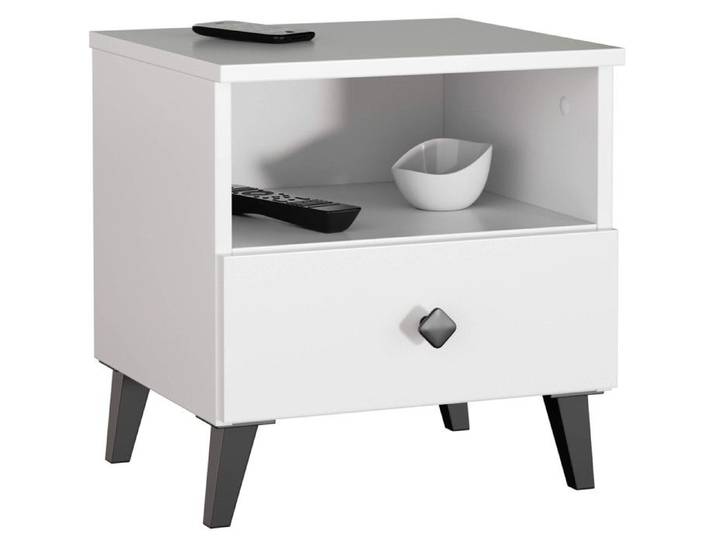 Table de chevet AKORD MOBI Blanc 40 cm 1 tiroir façade Blanche 1 étagère 40x37x43 cm