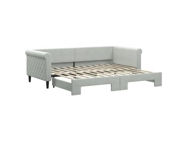Makastle Tagesbett Ausziehbar Hellgrau Samt 90x200 cm Holz-Metall-Rahmen