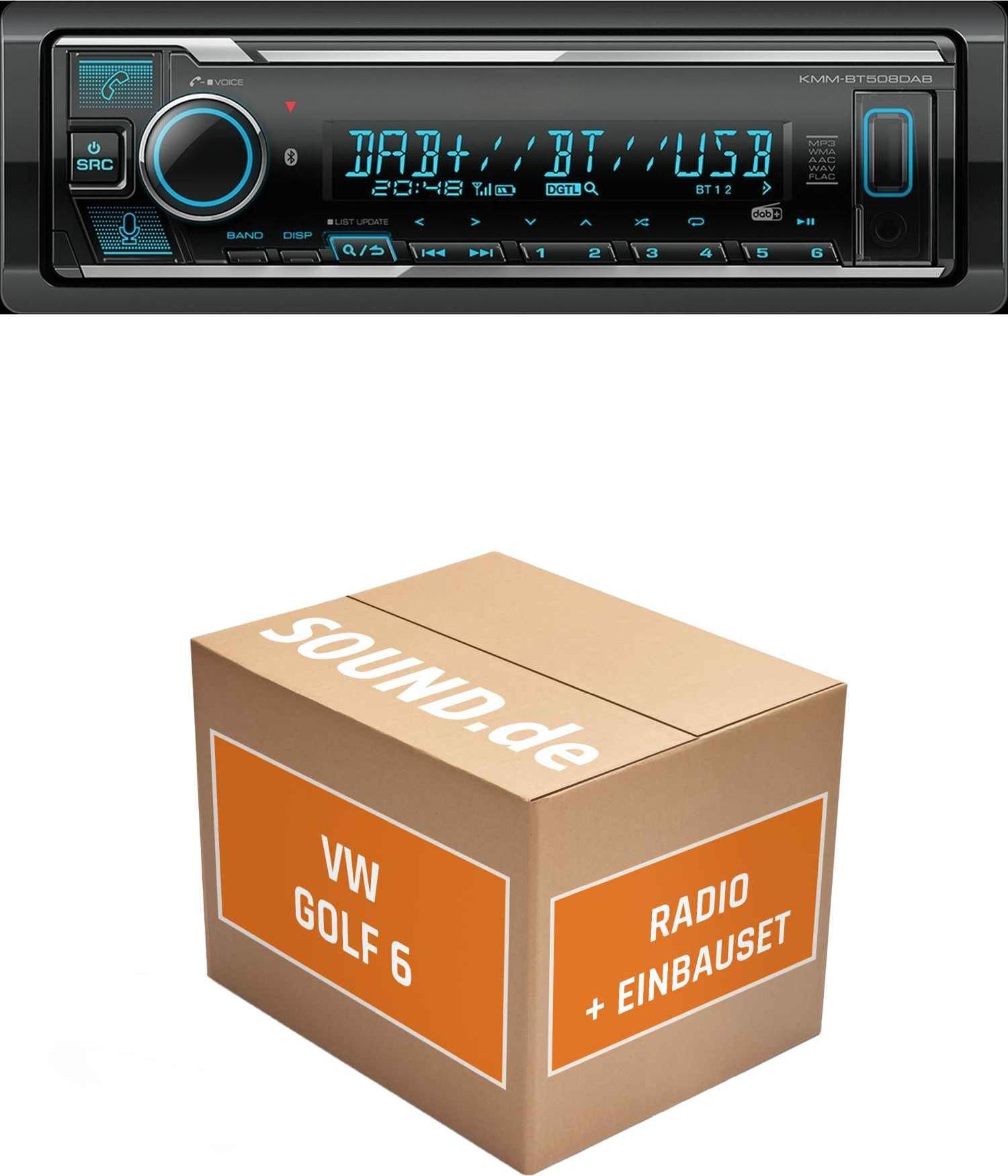Autoradio Einbaupaket Kenwood KMM BT508DAB passend für Golf VI + PDC, Rückfahrkamera, Linien statisch Schwarz | Bluetooth Telefonieren DAB+