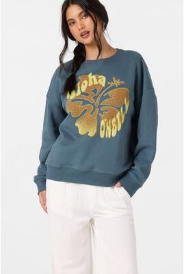 O'Neill s Hibiscus Hawaii Oversized Crew Neck Fleece in Dark Slate, Size XS