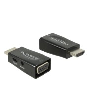 Delock Adapter HDMI-A Stecker> VGA Buchse mit Audio screwless Audio/Multimedia Digital/Display/Video HDMI USB 2.0 19-polig Schwarz (65901)