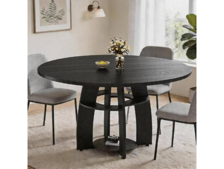 GarveeHome Runder Esstisch 120 cm Für 4-6 Personen, Stabiler Esstisch Rund Mit Ablage, MDF-Tisch Mit Skandinavischem Design, Platzsparend Für Esszimmer, Küche, Homeoffice & Wohnzimmer