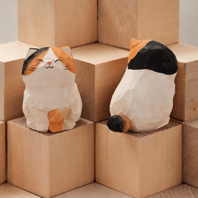 Inspire Curations Handcrafted Wooden Cat Figurine Cute Kitten Desk & Car Decor Ornament cat 04