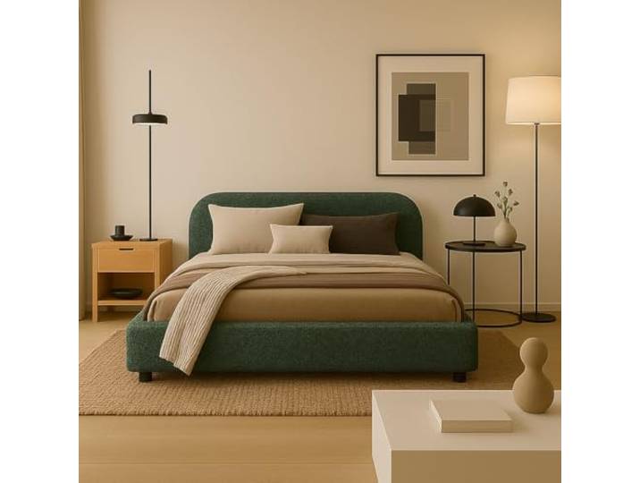 Sofello Moon Polsterbett mit Lattenrost aus Holz mit AUFHEBEN 90x200 120x200 140x200 160x200 180x200 200x200 (abriamo 09 - grün, 140x200)