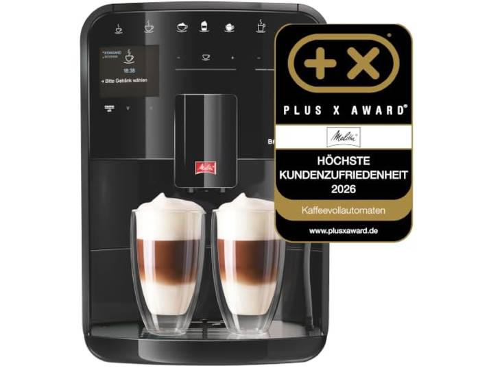 Melitta Barista SE Kaffeevollautomat mit Milchsystem, Kaffeemaschine mit flüsterleisem Mahlwerk und 2-Kammer-Bohnenbehälter für 18 Kaffeespezialitäten, schwarz