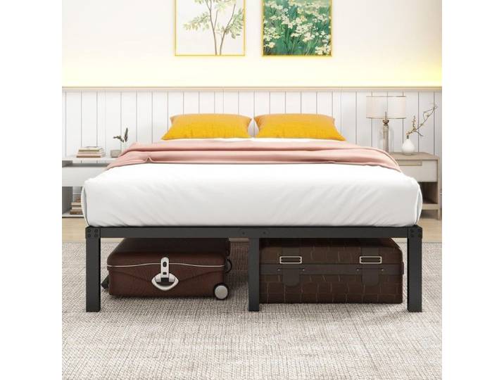 Cadre de lit métal 140x200 cm avec tête de lit stable pour 2 personnes montage facile pour chambre d'amis