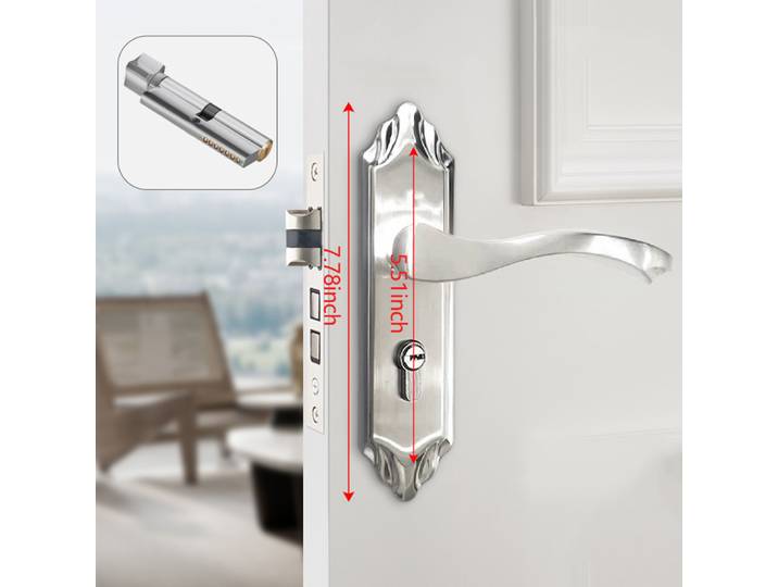 Serrure de porte en acier inoxydable avec poignée intégrée, serrure de porte intérieure pour cour, avec corps de serrure à clé