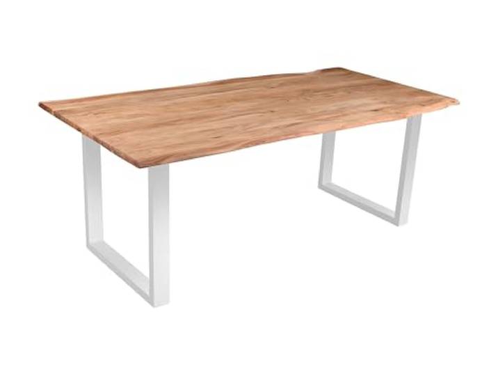 SAM Esstisch Quarto 200x100 cm Akazie Eiche/U-Gestell Silber massiv, Echte Baumkante, Akazienholz eichefarben, Baumkantentisch, Esszimmertisch
