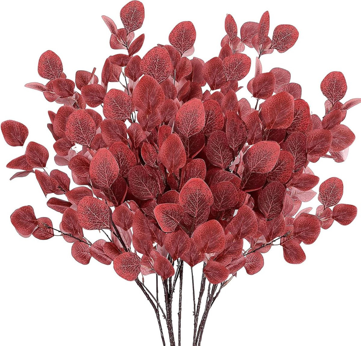 Kunstmatige Eucalyptus Takken Rood - Decoratieve Nep Bladeren - 90 cm