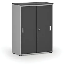 Büroschrank mit Schiebetür PRIMO GRAY, 800 x 420 x 1087 mm, grau/Graphit
