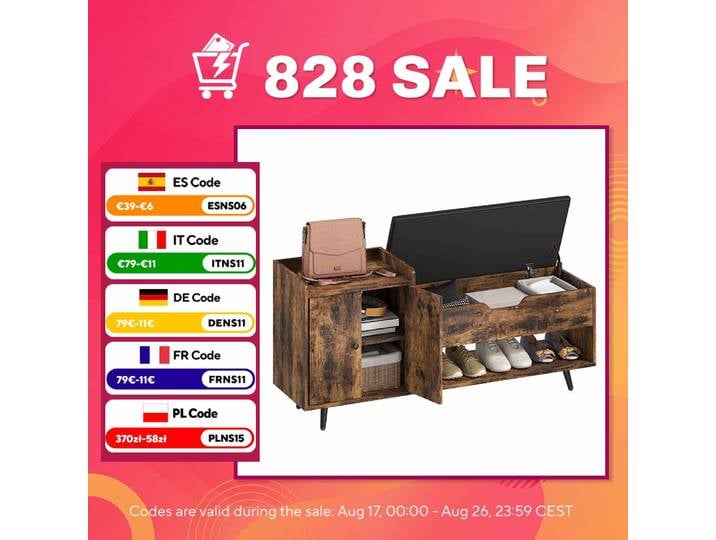 Banc à chaussures industriel Homcom avec siège rembourré, compartiment caché, étagères, portes, 127x35x59 cm, brun rustique