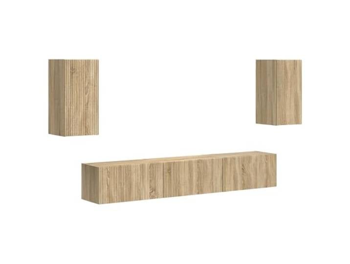 RJPLMFV TV-Bank, 5-teilig, Eiche, Sonoma, Holz Wandmontage, geräumige Aufbewahrung, modernes Design, 2 Wandschränke, 3 TV-Möbel