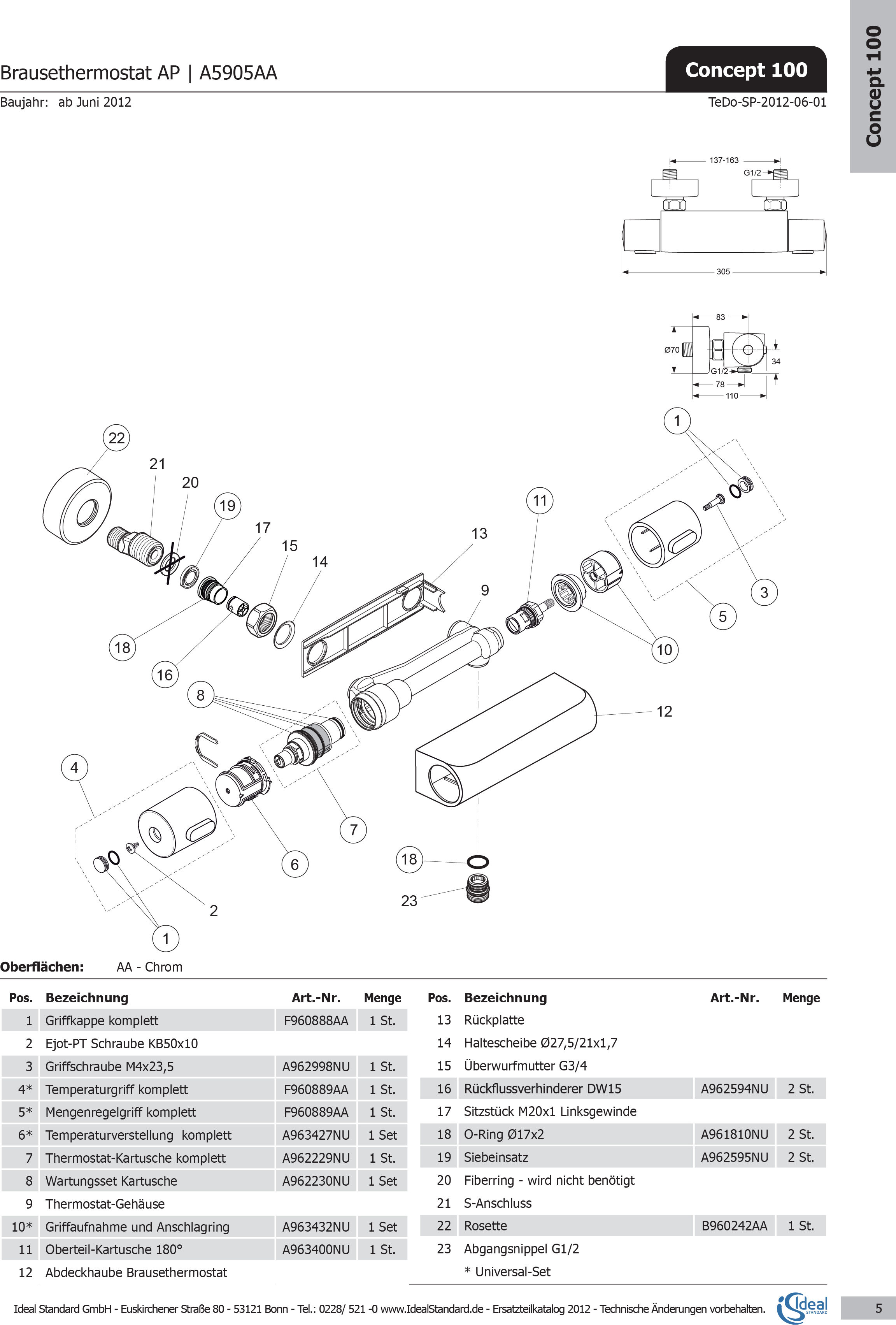 Ideal Standard avec joint torique, chromé F960888AA