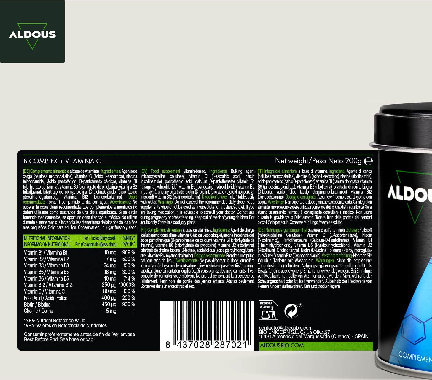 Aldous Bio Vitamina B Complex + Vitamina C 400comp