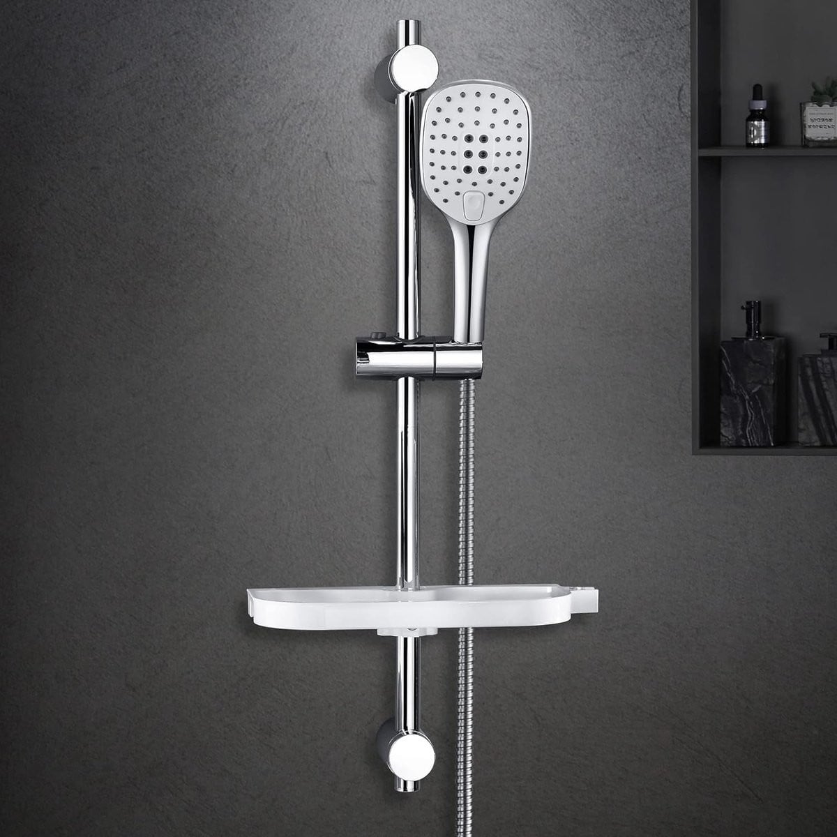 Moderne Doucheset met Douchestang, Handdouche en Accessoires, Chroom/Zilver