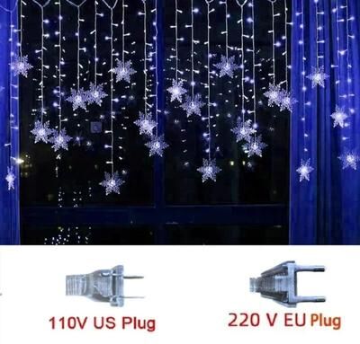 Inspire Select Christmas Snowflake LED Curtain String Lights Flashing Holiday Fairy Garland blue eu Plug