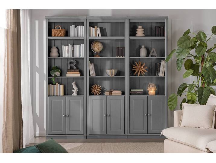 Bibliothèque massive C Pin massif verni Gris/Pin gris 222 x 223 x 37cm