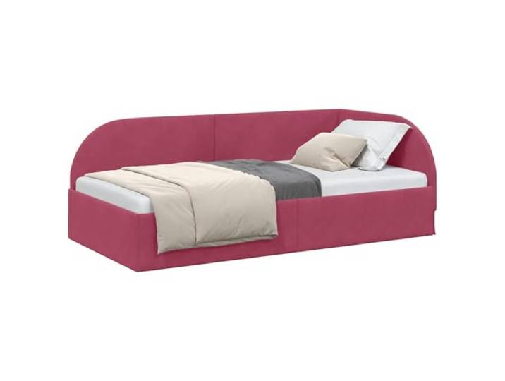 PUGYNBK Eckbettgestell weinrot, 90 cm x 200 cm Eleganter Samt, ausziehbares Schlafsofa, verstellbares Kopfteil, Sperrholz, platzsparend