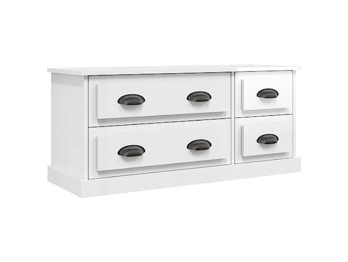 KUPTYERFG TV-Schrank Hochglanz-Weiß 100x35,5x45 cm Holzwerkstoff Flexibles Fernsehmöbel fürs Wohnzimmer mit 4 Schubladen, beidseitig montierbar für übersichtliche Aufbewahrung.