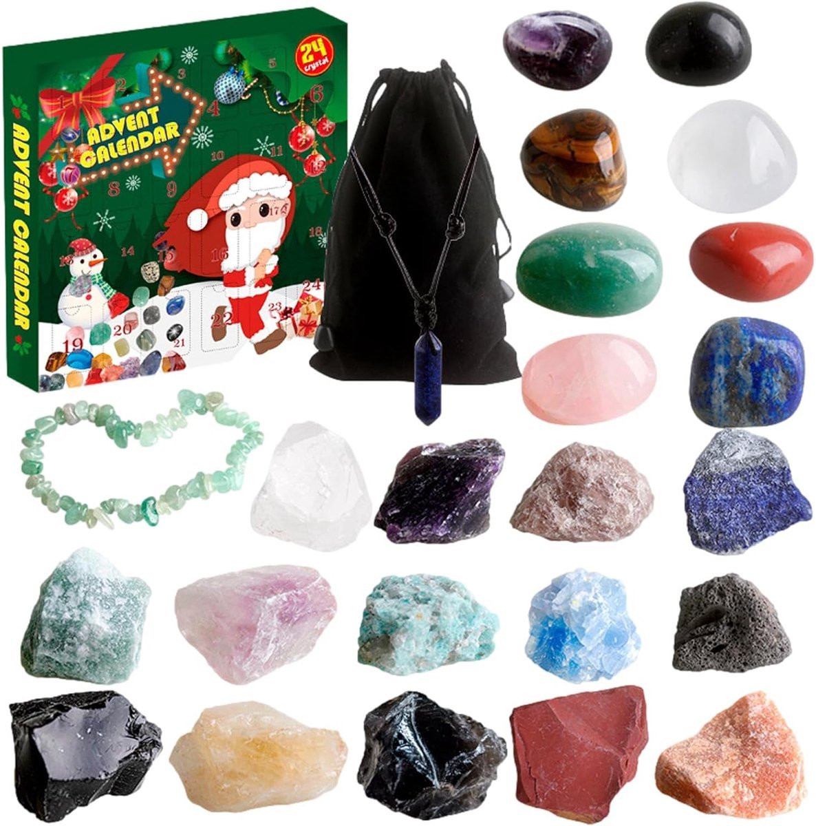 Adventskalender 2025 met 24 kristallen en edelstenen - Geologische collectieset voor kinderen en volwassenen