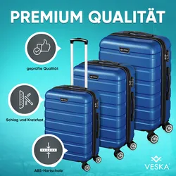 Veska Hartschalenkoffer Kofferset "Nizza" 3 teilig mit TSA Zahlenschloss 4 Rollen ABS-Hartschale, Reisekoffer Trolley Rollkoffer Koffer - oliv-grün