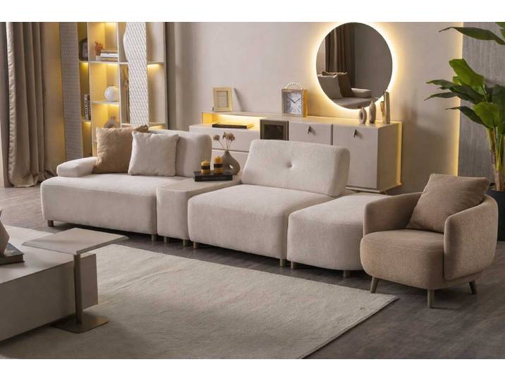JVmoebel Sofa 4-Sitzer-Sofa Sessel Wohnzimmer modern beige gemütlich neu, 2 Teile