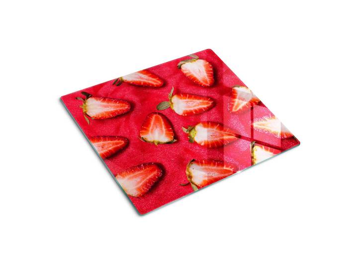 Tulup Glasplatte 60x52 cm Gehackte Erdbeeren, Rot, Glas, 60x0.4x52 cm, Küchen, Küchenelektrogeräte, Herde, Herdabdeckplatten