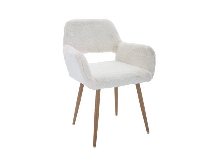 Chaise fausse fourrure avec pieds acier, blanc