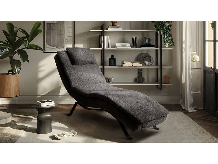 Relaxliege Kanan Grau Bouclé Stoff Abby Schwarz 65 x 65 x 171cm