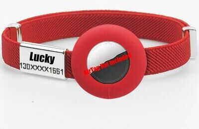 Uplift Picks Elastic AirTag Cat Collar With Custom Name Tag And Tracker Holder red