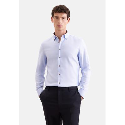 Businesshemd SEIDENSTICKER "Schwarze Rose", Herren, Gr. L (42), normale Ärmellängen, blau, 100% Baumwolle, Strukturmuster, slim fit, 2-Knopf-Manschette, Hemden, Slim 1/1 Button-Down-Kragen Struktur