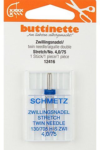 buttinette Zwillingsnadel "Stretch", Stärke: 75, Nadelabstand: 4 mm