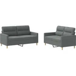 vidaXL 2-tlg. Sofagarnitur mit Kissen Dunkelgrau Stoff