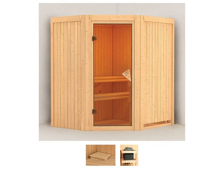 Sauna KARIBU Tomke , beige (naturbelassen), ohne Ofen, (ohne Ofen), Saunen, Sauna, ohne Ofen