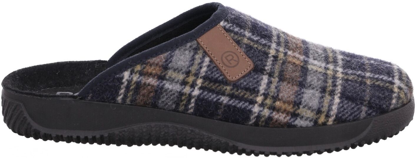 Pantoffel ROHDE "SOLTAU-H", Herren, Gr. 47, Textil, blau (blau kariert), kariert, Schuhe Pantoffel, Hausschuh, Homeslipper, Clog, Pantoffel zum Schlupfen blau kariert 47, Textil