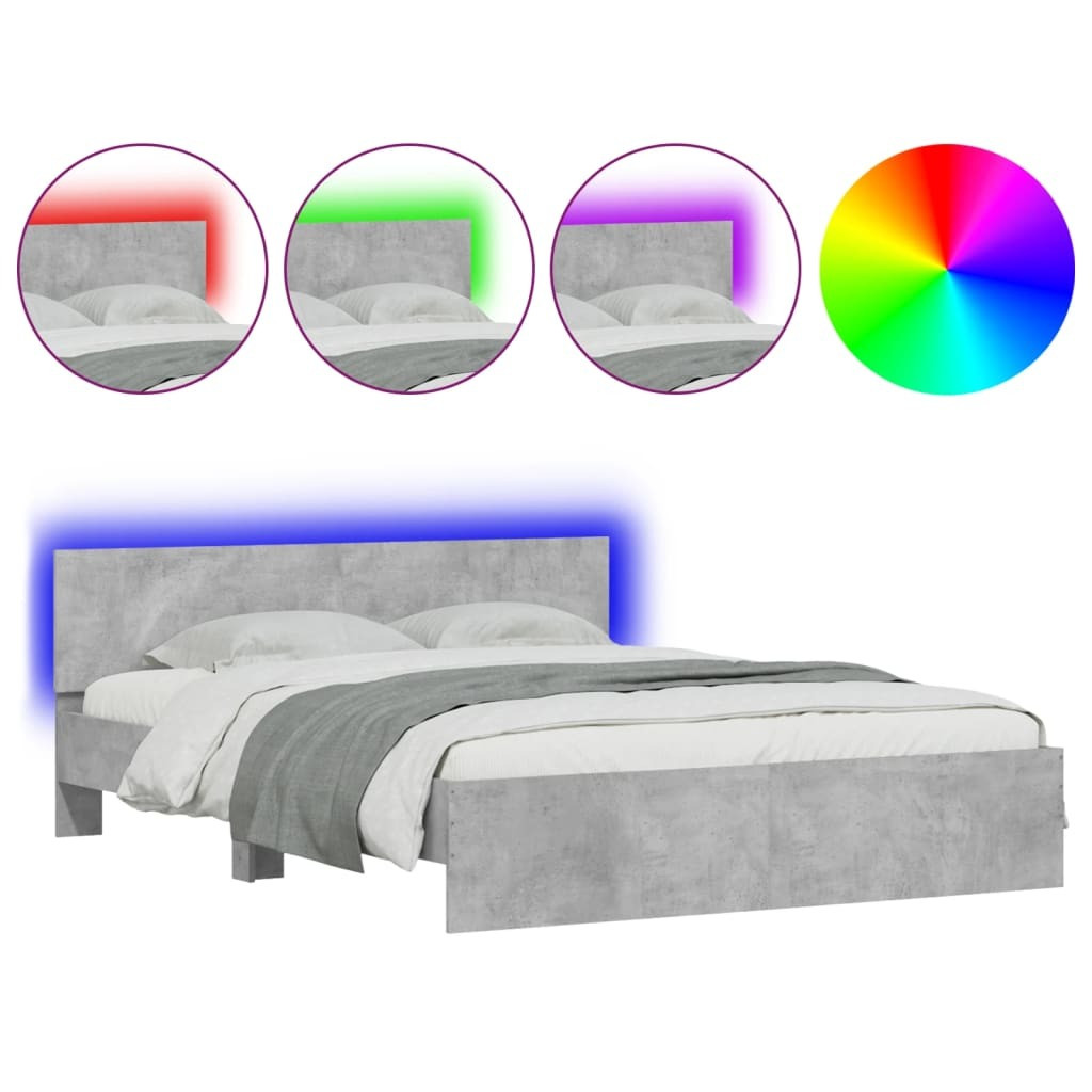 vidaXL Bedframe met hoofdeinde en LED-verlichting, betonkleur