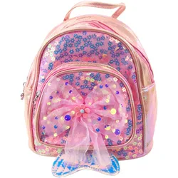 Kinderrucksack Pailletten Tüll Schleife Rosa 20cm 3,8L