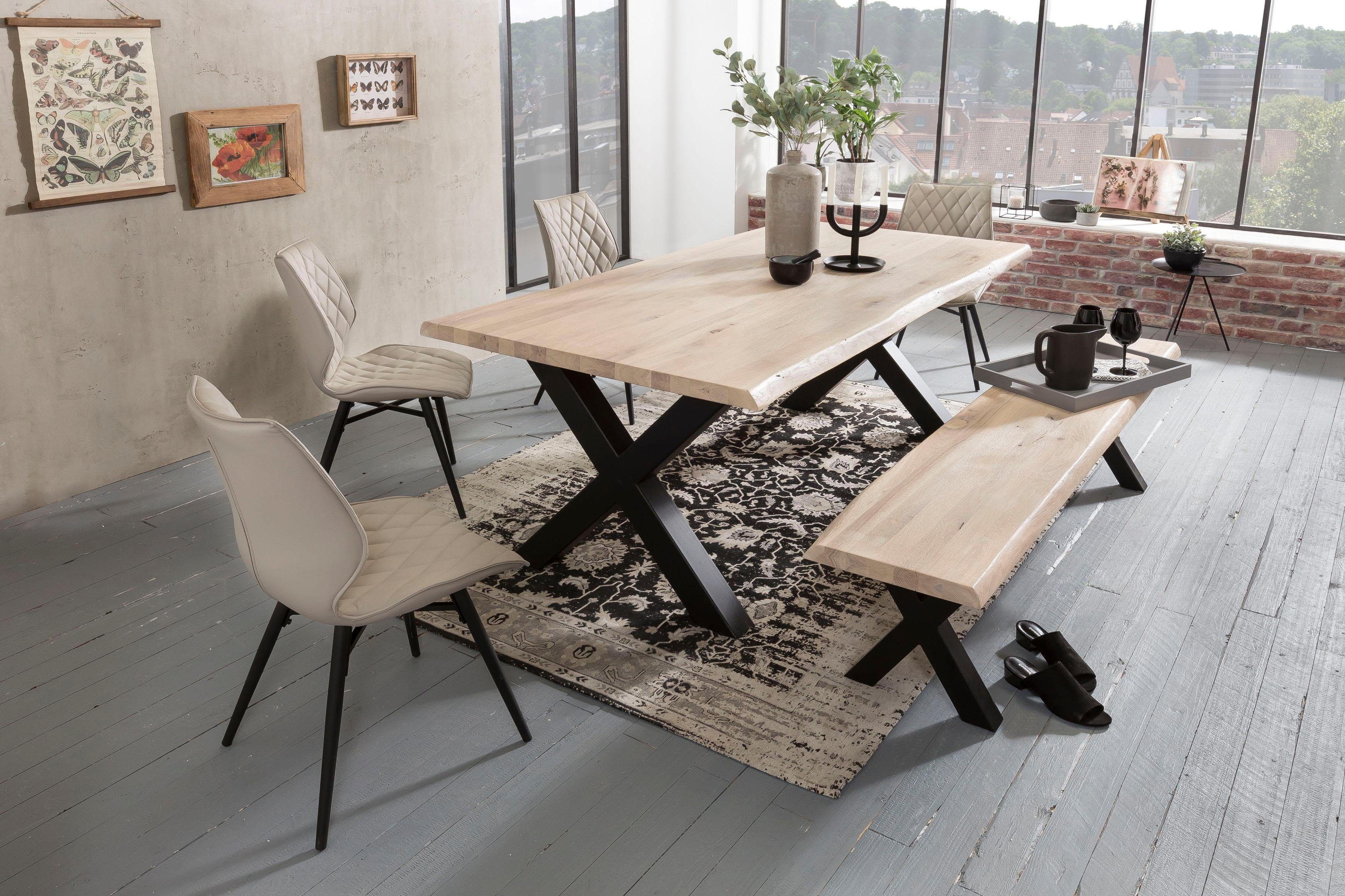 Esstisch HOME AFFAIRE "Tristan", weiss (weiß wash, schwarz, weiß wash), B:220cm H:77cm T:100cm, Tische, Esstisch, mit Baumkante weiß wash, schwarz, weiß wash B/H/T: 220cm x 77cm x 100cm