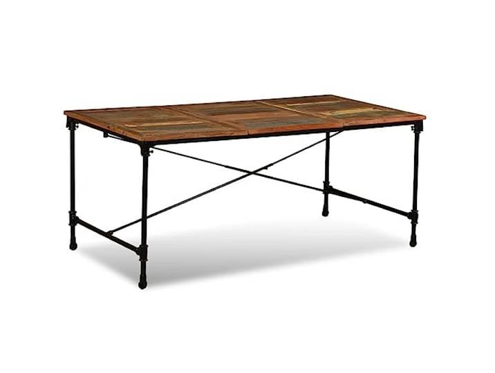 KGHERMDF Esstisch Altholz Massiv 180 cm Recyceltes Holz, Stahlbeine, Gusseisenrollen, Vintage Industriedesign, für Küche und Esszimmer
