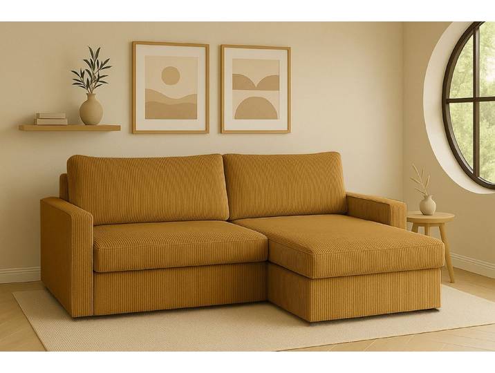 Kaiser Möbel Ecksofa mit Schlaffunktion und Bettzeugablage LUBEKA, Stoff Poso und Faro